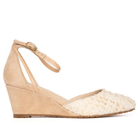 Steffie's Landmark Pearl 2-inch white tweed wedge heel with RoamFoam cushioning