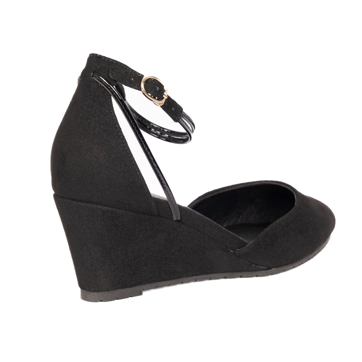 Landmark Space 2-inch black suede wedge heel with built-in met pad