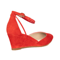 Landmark Lava 2-inch red suede wedge heel with built-in met pad