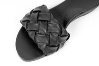Glide Ink black woven leather slide sandal, easy slip-on comfort
