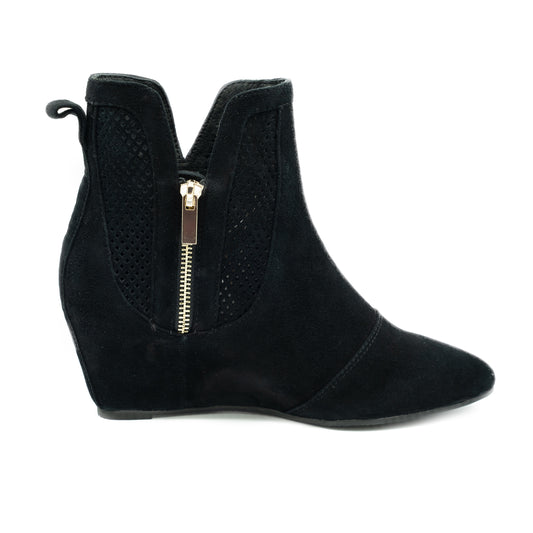 Steffie's Explorer Space black suede wedge ankle boot with RoamFoam cushioning