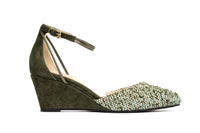 Landmark Ivy 2-inch green tweed wedge heel with built-in met pad