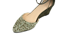 Steffie's Landmark Ivy green tweed wedge heel with RoamFoam comfort
