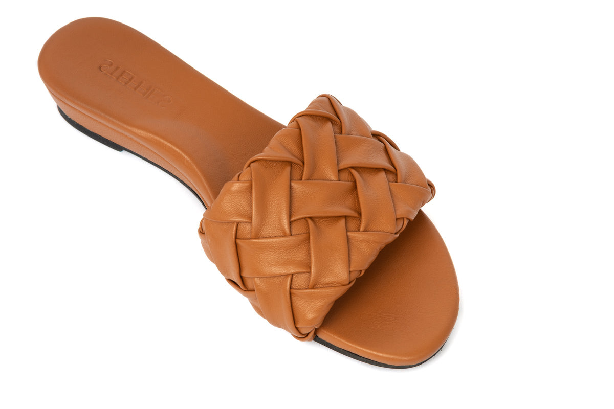 Steffie's Glide Saddle comfortable brown slide sandal for women